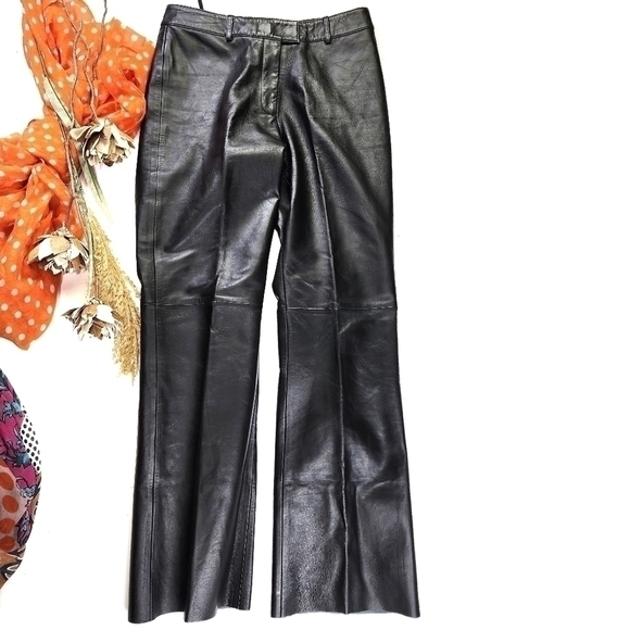 Vs2 by Vakko Black Leather Raw Hem Women's Pants Sz 4 - Picture 10 of 10